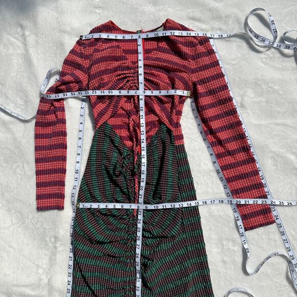 Rachel Comey Lamarr Dress Green Multi Stretchy Stripe Seersucker Size 6 NWT $595 - Picture 13 of 16